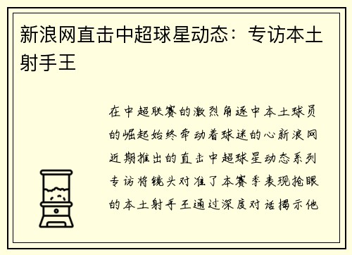 新浪网直击中超球星动态：专访本土射手王