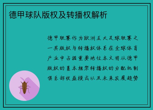 德甲球队版权及转播权解析